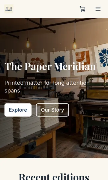 The Paper Meridian, an example store built on Btab, on a phone